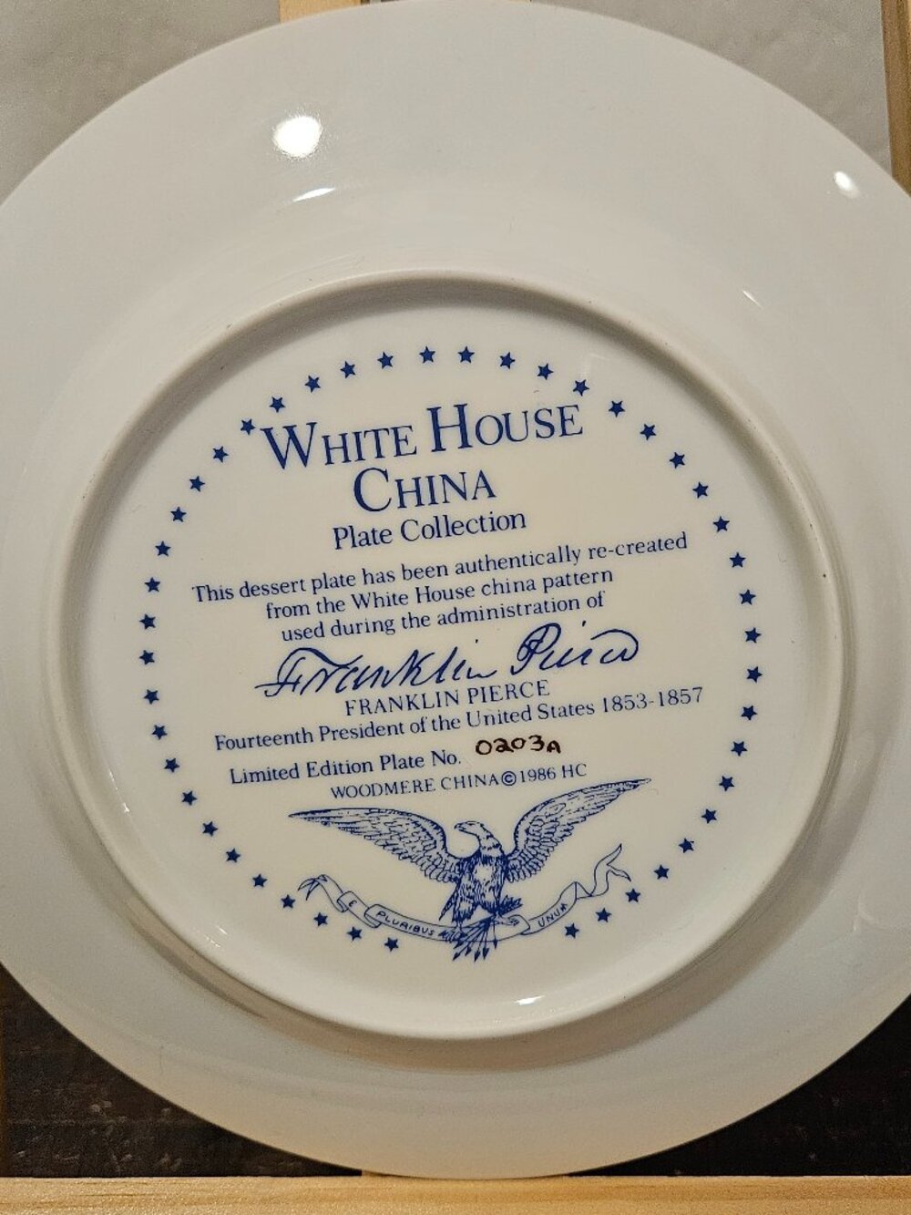 Vintage Woodmere China White House Collection Franklin Pierce Plate Ltd Ed 1986 - Picture 4 of 11